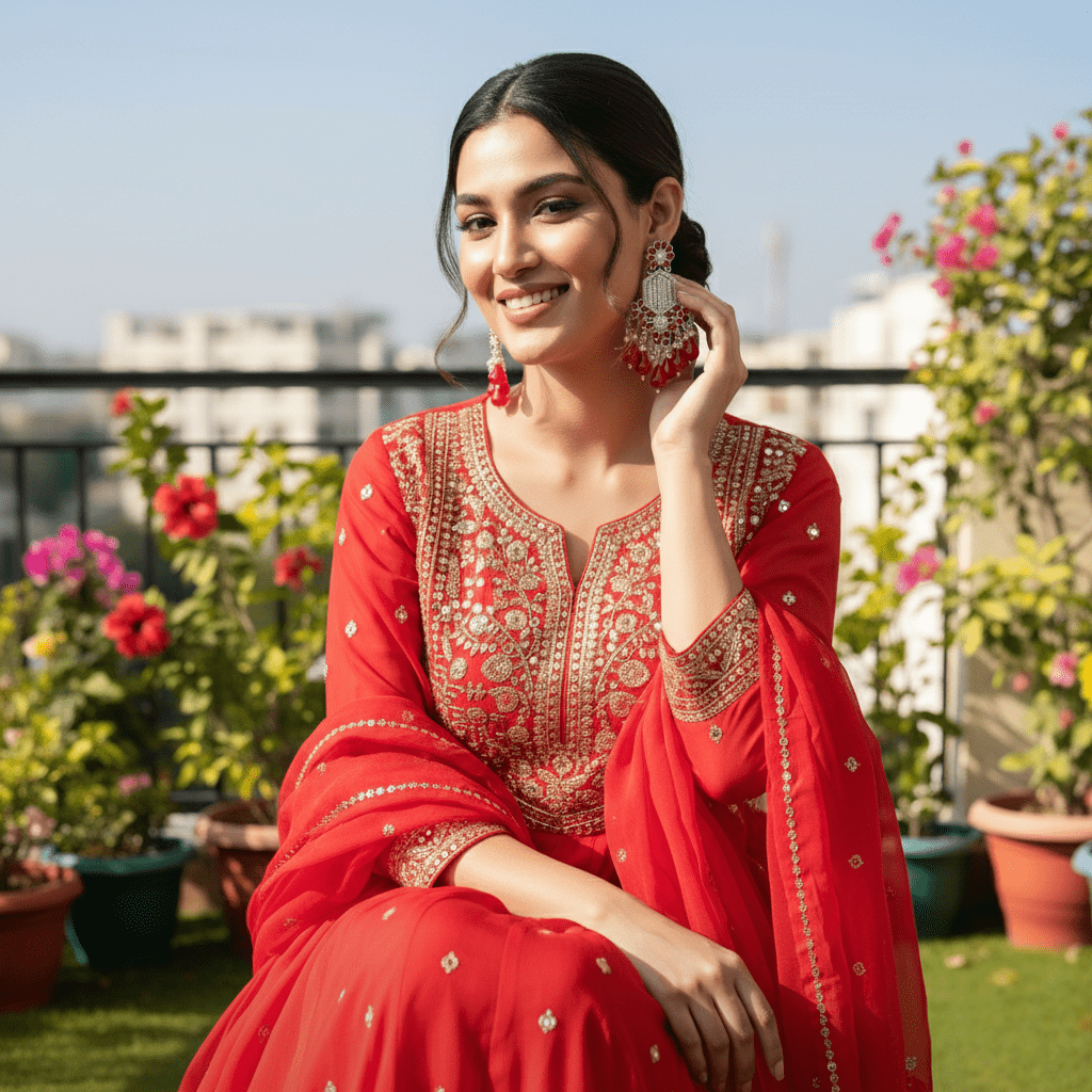 LONG RED PEARL TYPE EARRING