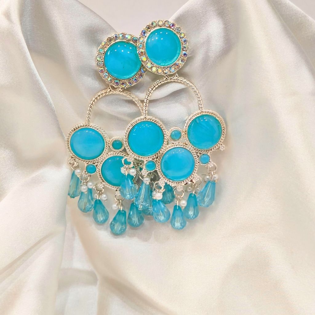MULTI ROUND SKY BLUE EARRING
