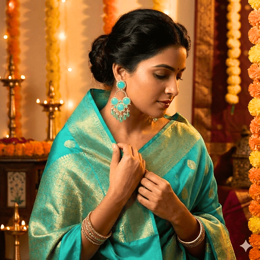 MULTI ROUND SKY BLUE EARRING