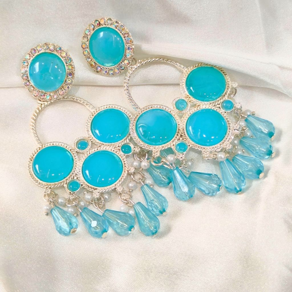 MULTI ROUND SKY BLUE EARRING - Image 4
