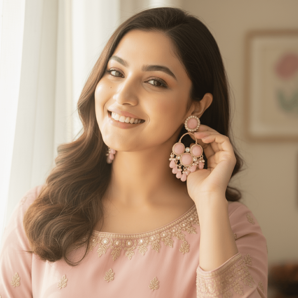 MULTI ROUND LIGHT PINK EARRING