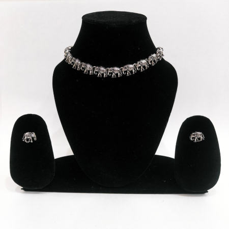 OXIDISED ELEPHANT SILVER NECKLACE SET