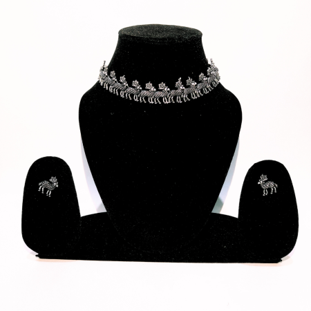 OXIDISED SWAMP DEAR (BARASINGHA) SILVER NECKLACE SET