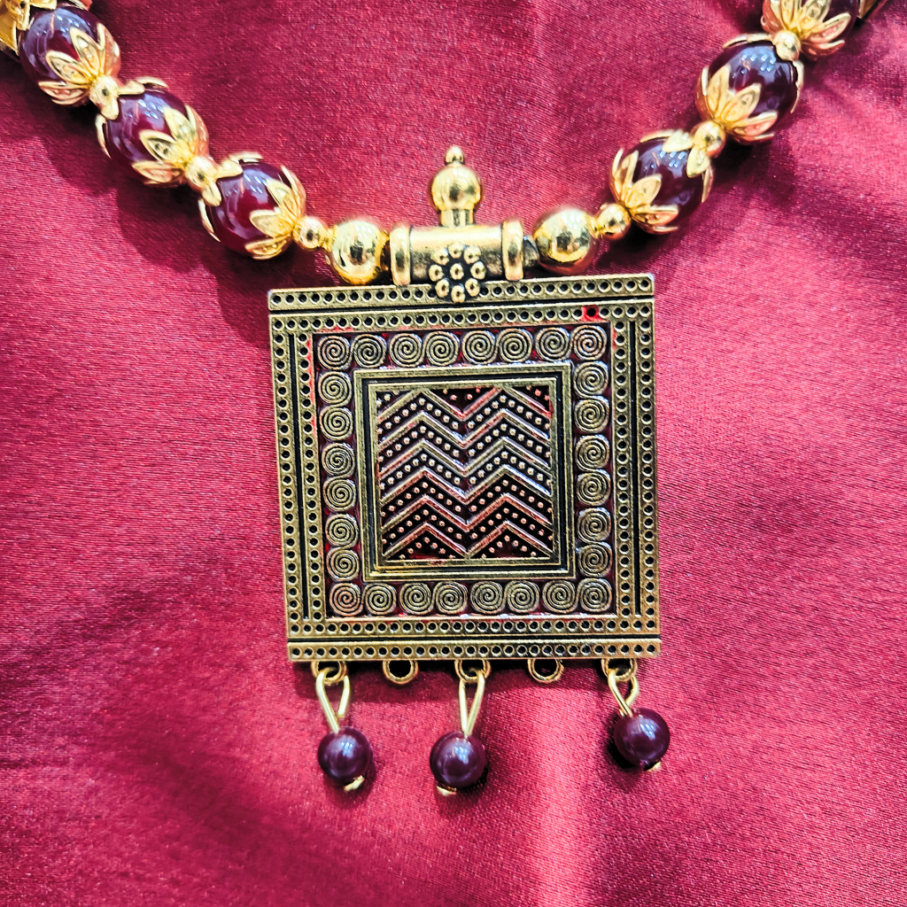 MULTI COLOR SQUARE NECKLACE SET - Image 2