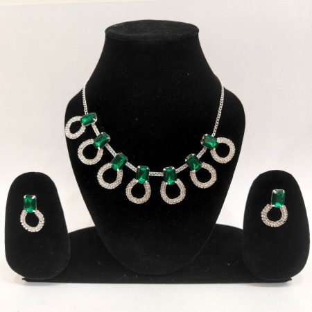 RECTANGLE DARK GREEN NECKLACE SET