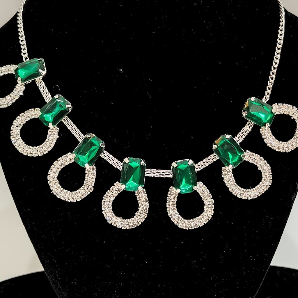 RECTANGLE DARK GREEN NECKLACE SET - Image 2
