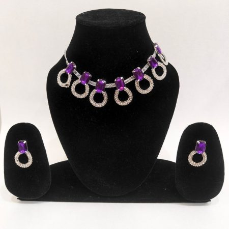 RECTANGLE PURPLE NECKLACE SET