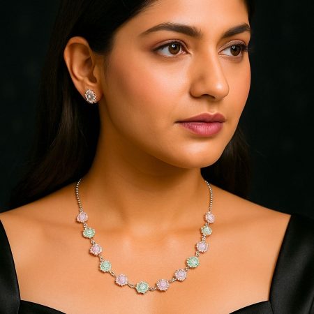 LIGHT PINK GREEN SMALL ROUND NECKLACE SET