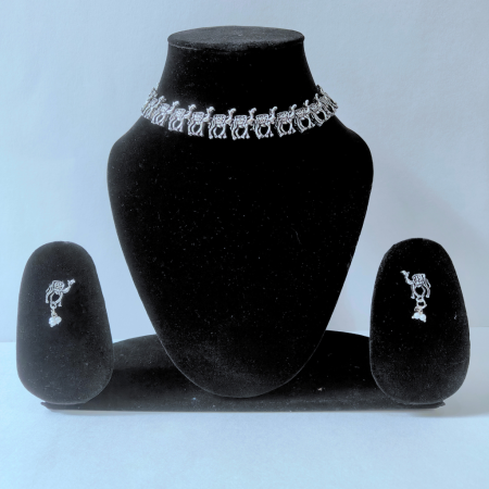 OXIDISED CAMEL SILVER NECKLACE SET