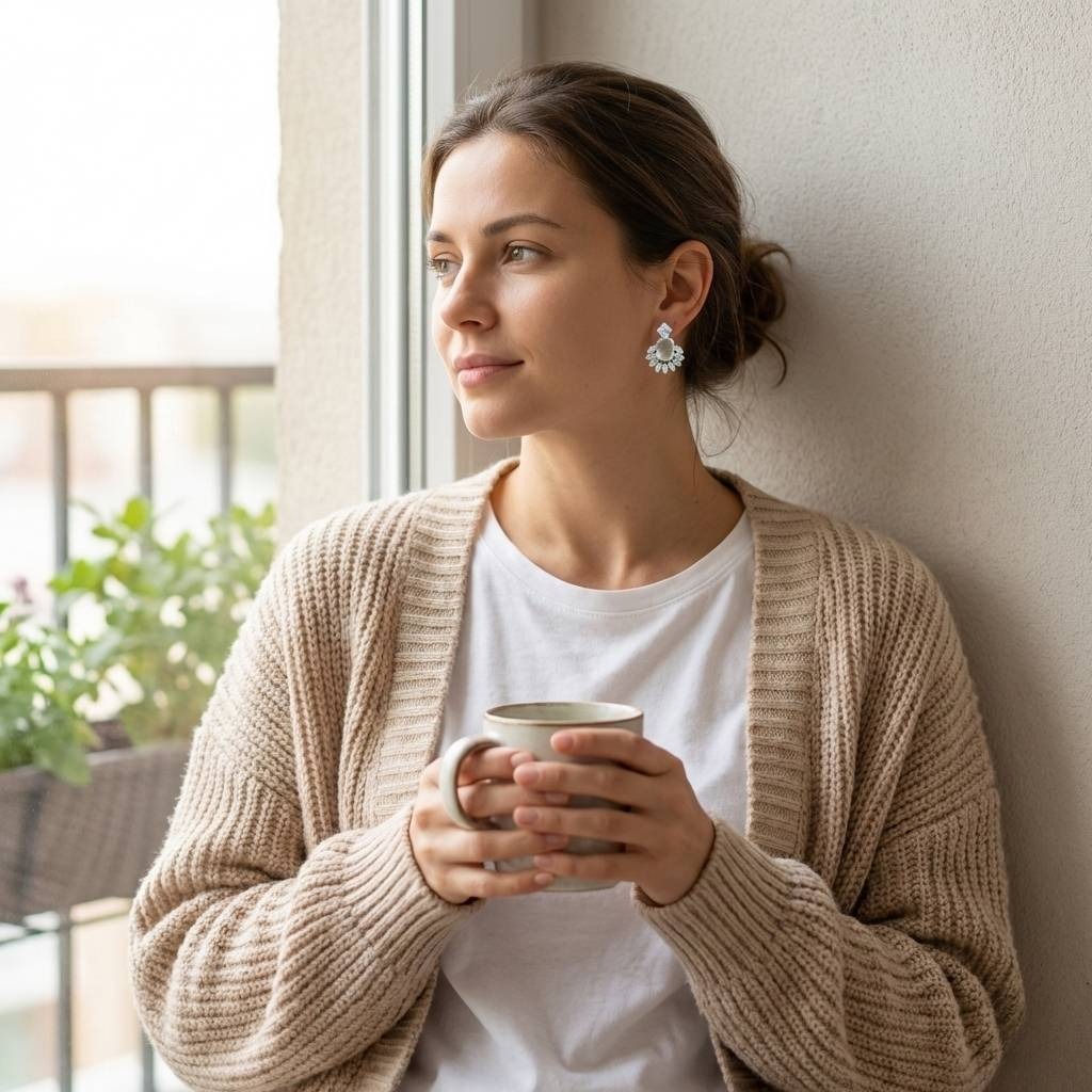 SEMI CIRCULAR RECTANGULAR ZARKAN EARRING - Image 2