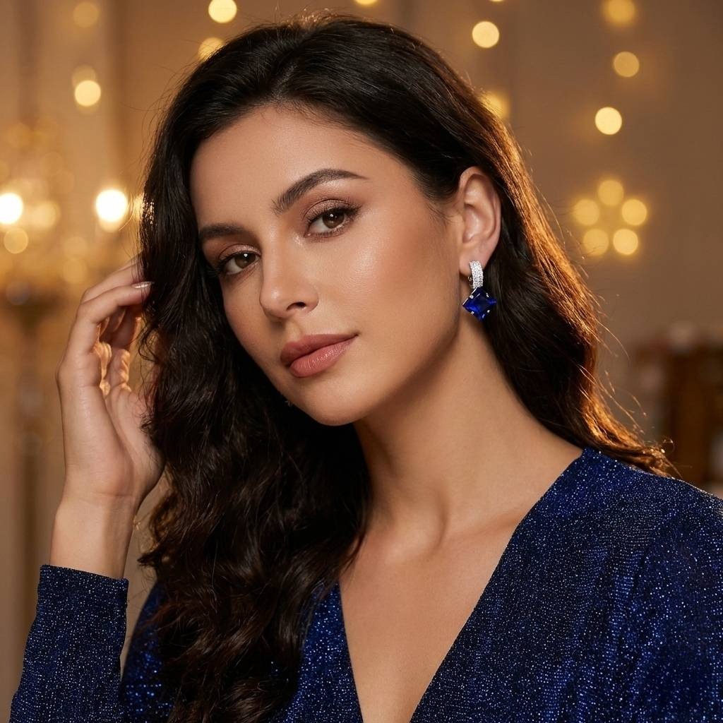 SQUARE ZARKAN DARK BLUE EARRING - Image 2