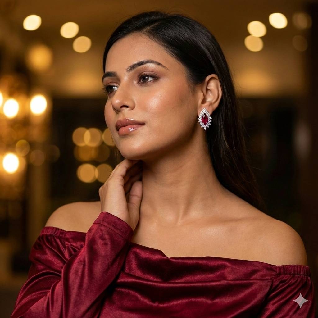 OVAL CUT ZARKAN SILVER PINK EARRING - Image 2