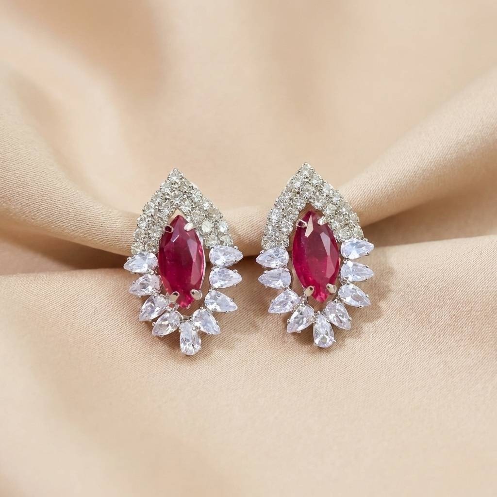 OVAL CUT ZARKAN SILVER PINK EARRING