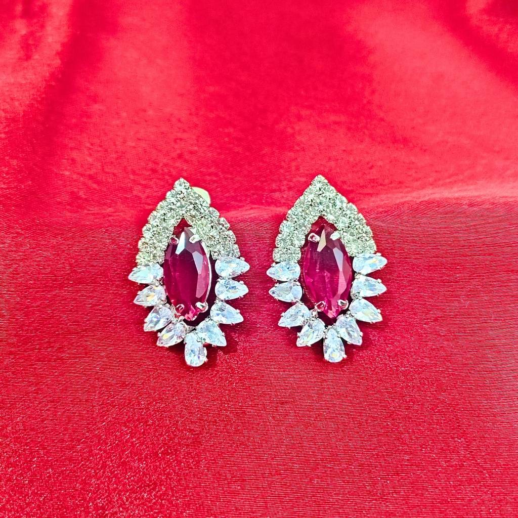 OVAL CUT ZARKAN SILVER PINK EARRING - Image 3