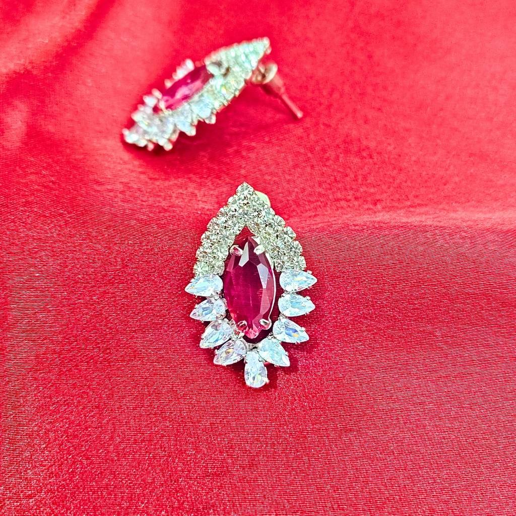 OVAL CUT ZARKAN SILVER PINK EARRING - Image 5