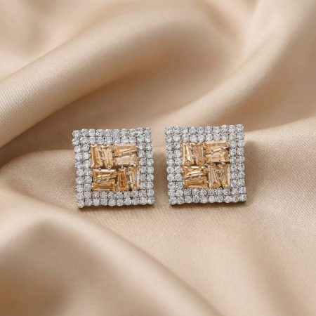 DIAMOND CUT ZARKAN SILVER BROWN EARRING