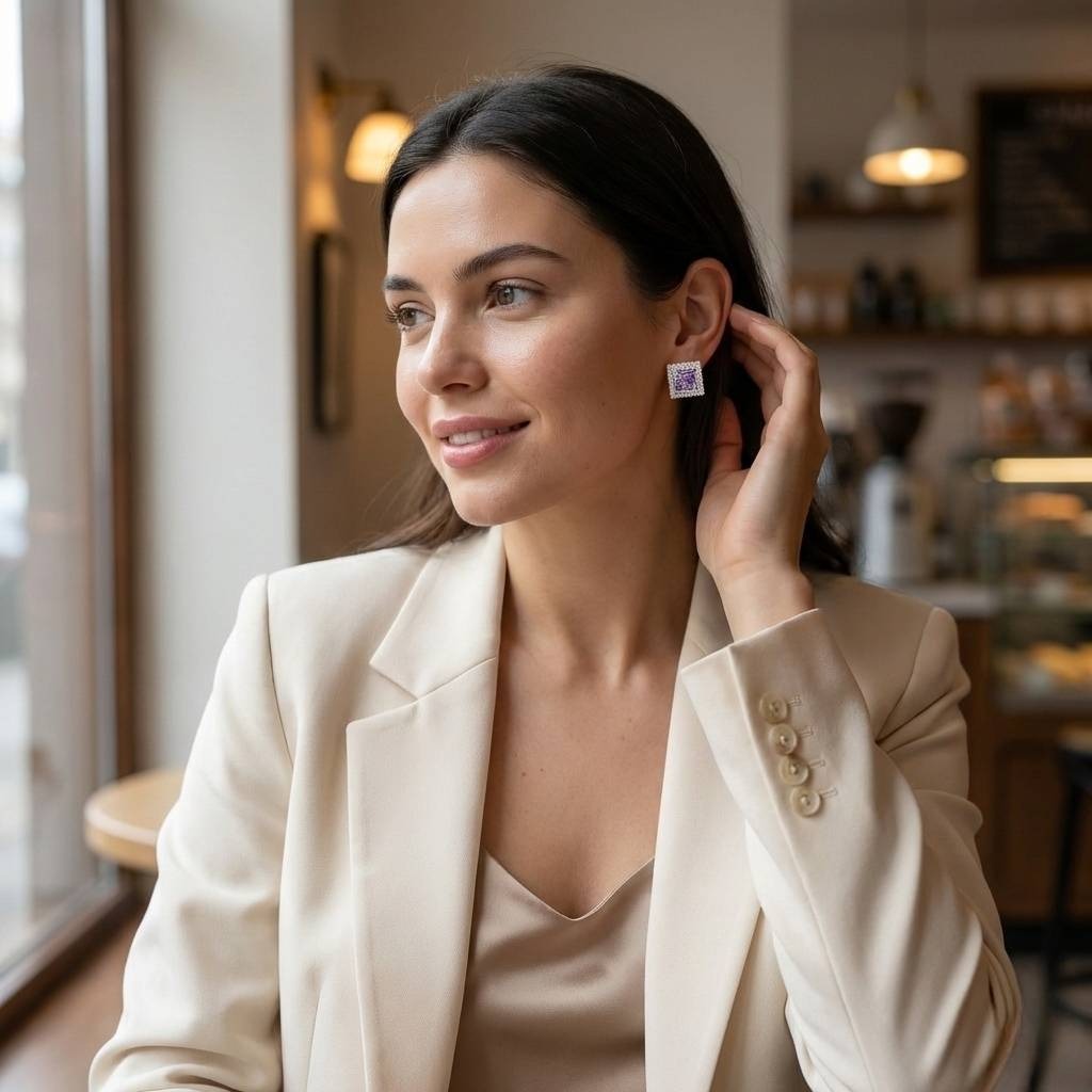 DIAMOND CUT ZARKAN SILVER PURPLE EARRING - Image 2