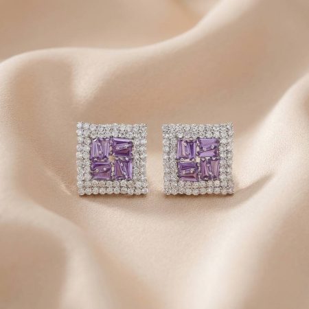 DIAMOND CUT ZARKAN SILVER PURPLE EARRING
