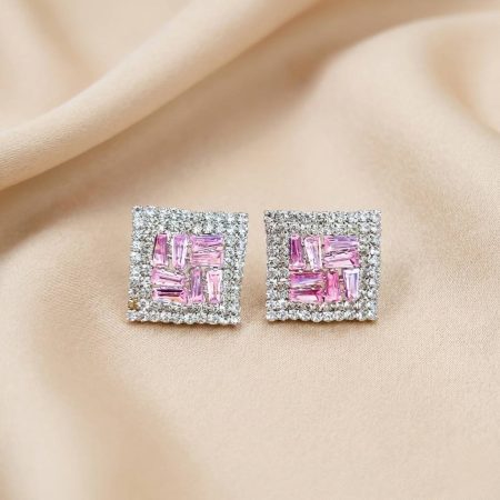 DIAMOND CUT ZARKAN SILVER PINK EARRING