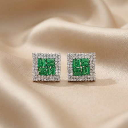 DIAMOND CUT ZARKAN SILVER GREEN EARRING