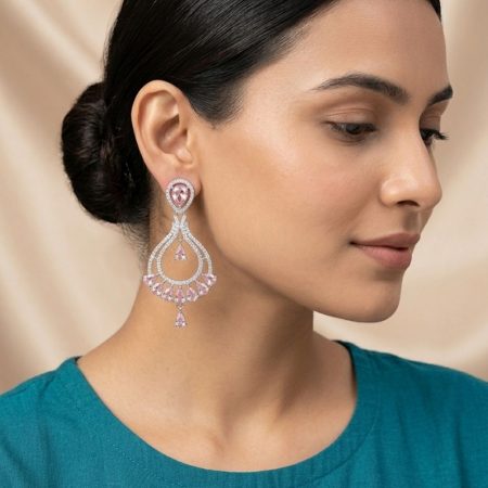 PINK STONE CHANDELIER EARRING