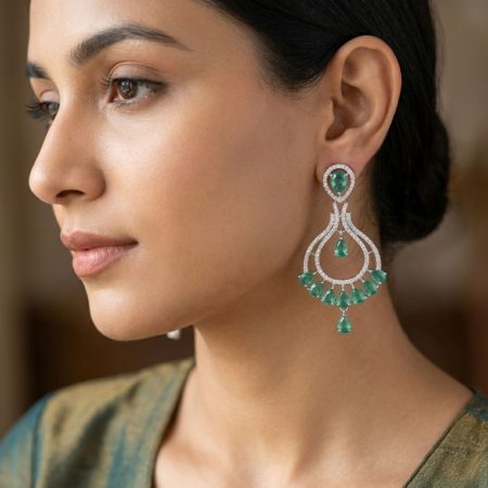 GREEN STONE CHANDELIER EARRING