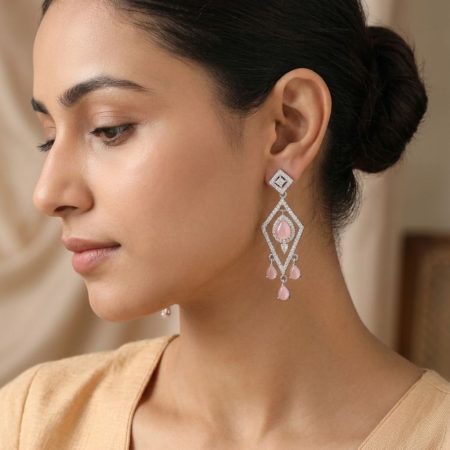 DIAMOND SHAPE PINK EARRING
