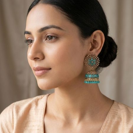 Blue Round Jhumki Earring