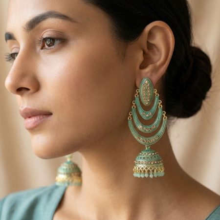 Bottle Green Long Jhumki Earring