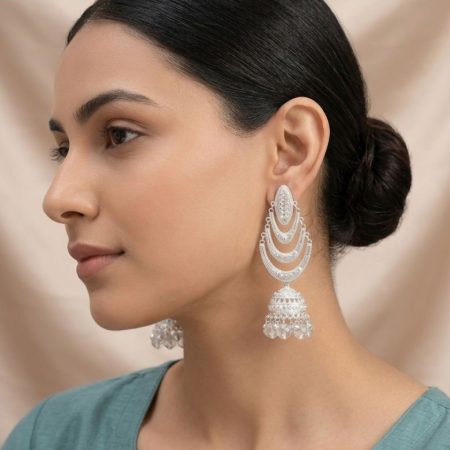 White Long Jhumki Earring