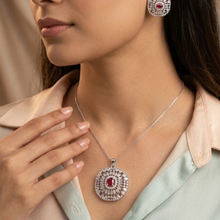 PENDANT SET SILVER RED